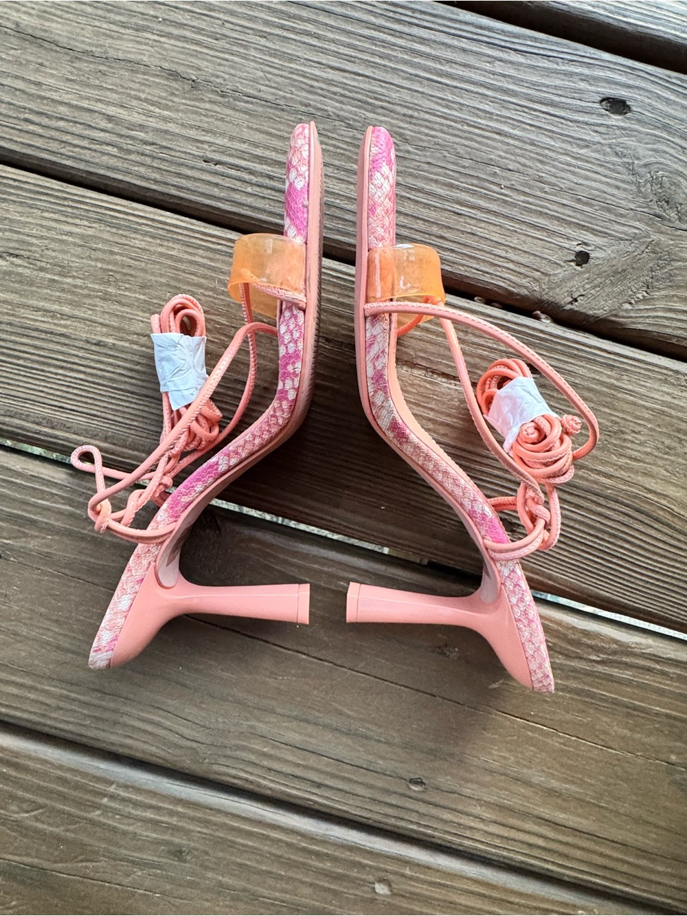 ANTONIO MELANI Pink & Coral Patterned Lace-Up Heels - Picture 3 of 5